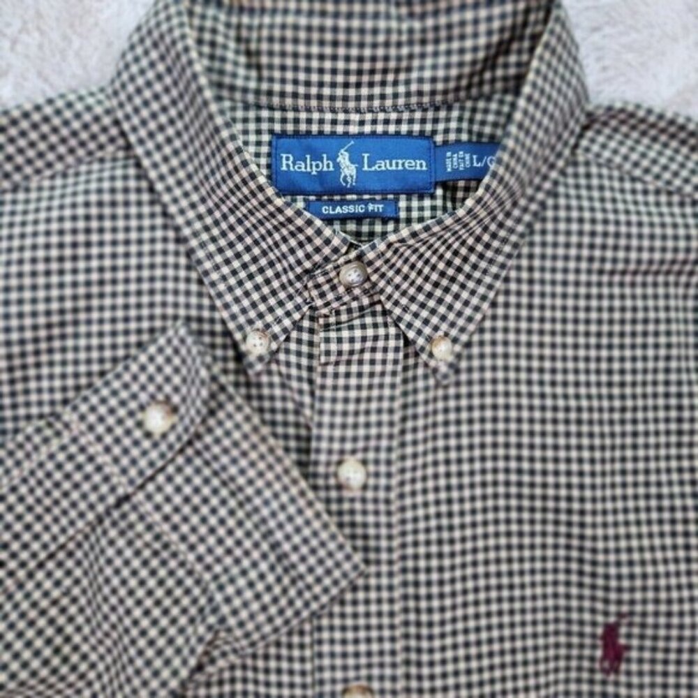 Ralph Lauren Dress Shirt Classic Fit Button Down Plaid Long Sleeve Men's Size L